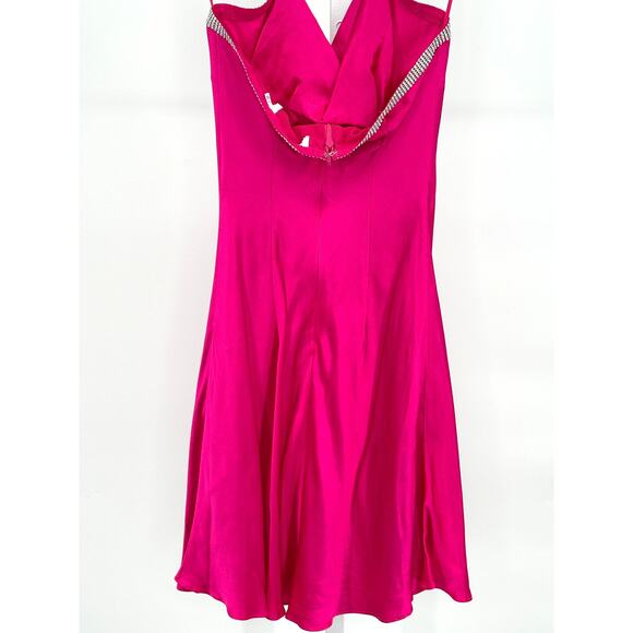 ASTR the Label Sicily Fuchsia Satin Halter Rhinestone Trim Mini dress Small‎ - Picture 6 of 11